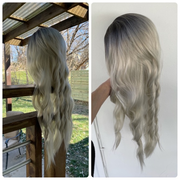 shadow root platinum wig icy white silver 30 inch middle parting grey wig NWT - Picture 4 of 16